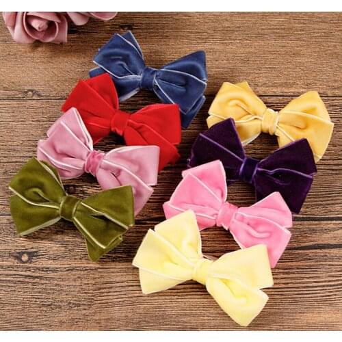 20 PCS/lot, Back To School Velvet Hair Bow Clips , Baby Girls Velvet Bow Hairpins Birthday Party Headwear Girl Hair Accessories