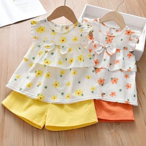 2021 Kids Girls Clothing Sets New Summer Baby Floral Sleeveless T-shirt and Shorts Outfits Fashion Costumes Children Suits 2-6Y