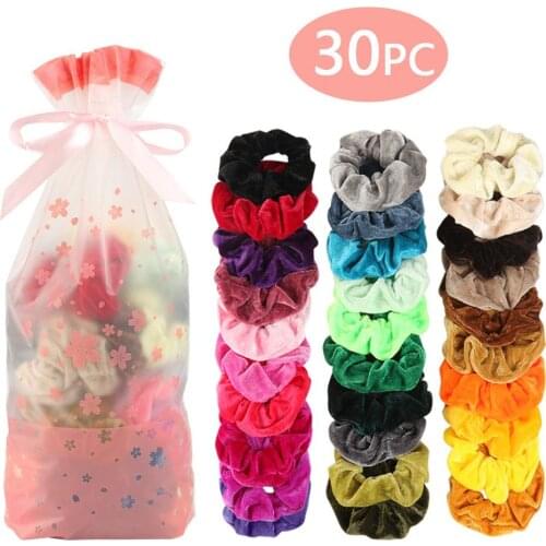 30/40/50 Pcs Women Velvet Solid Scrunchie Elastic Hair Rubber Bands Girl Accessories For Lady Tie Hair Ring Rope Ponytail Holder