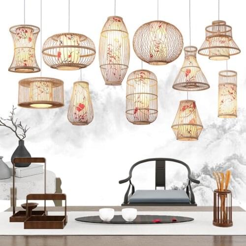 Bamboo chandelier in new Chinese-style Japanese restaurant tea room Pendant light in balcony corridor of hot pot restaurant lamp