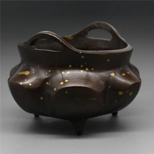 Chiese Bronze Handwork Carved Gilt Incense Burner Lotus Censer xuan de Mark