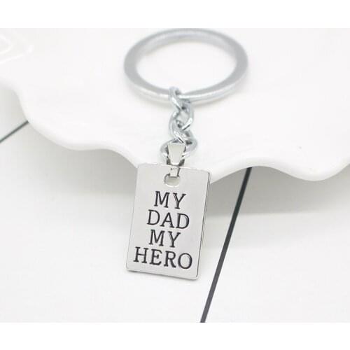 Fashionable Simple Mens Key Chain Alloy Geometric Shape Lettering"MY DAD MY HERO"Pendant Childrens Fathers Day Gift