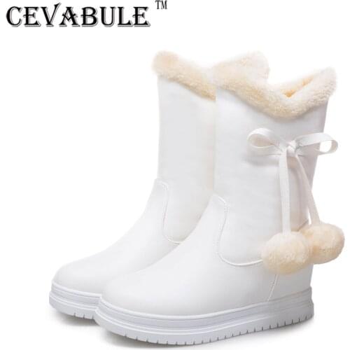 CEVABULE 2021 New Sweet Hair Ball Candy Boots Snow Boots Lady Leisure Boots Boots Slope and Muffin Boots