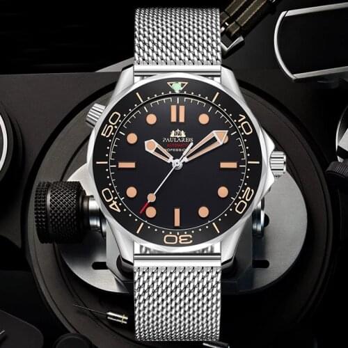2021 New PAULAREIS Automatic Mens Watch Waterproof Luminous Clock Business Stainless Steel Mesh Strap Man Mechanical Wristwatch