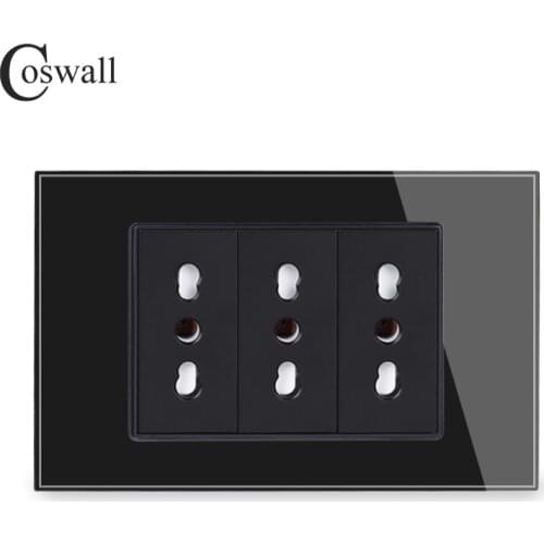 Coswall Black Tempered Glass Panel Wall Power Socket Universal EU / Italian / Chile Outlet With Children Protective Door