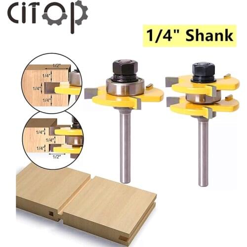 Citop 2 pcs 1/4 Shank CNC Milling Cutters Tongue Groove Joint Assemble Router Bits T-Slot for Woodworking Cutting Tools