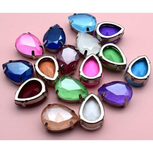 Hot Sale Mocha Teardrop Glass Crystal K9 Fancy Stone Flatback Sew On Rhinestone Silver Claw For DIY Jewelry Accessorie