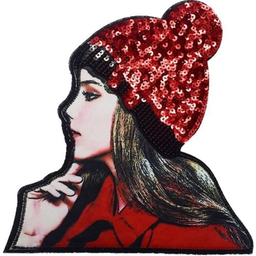 Red Hat Girl Embroidery Sew on Patches for Clothing DIY Vest Applique Customized Lady Accessory