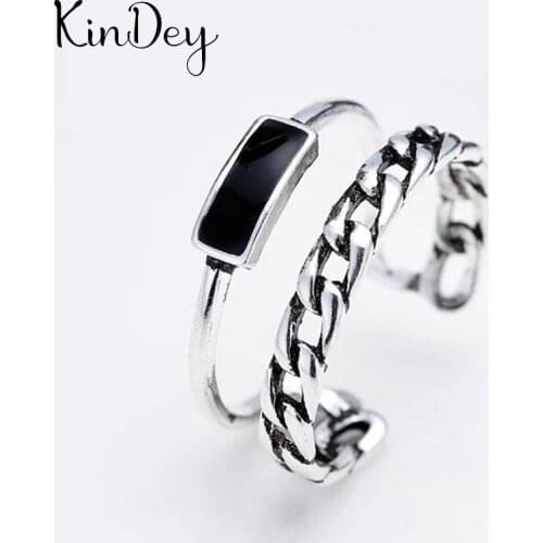 Kindey Luxury Brand Silver Color Black Layer Rings For Women Lover Girls Gifts Bridal Wedding Jewelry