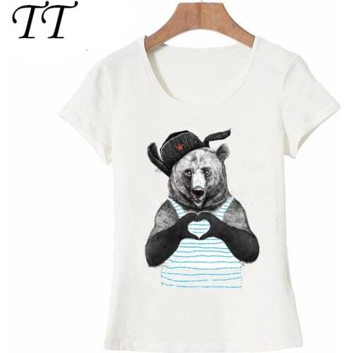 Cool Russia with love bear print T-Shirt Novelty fashion women t-shirt casual Tops funny bear design female hipster party Tees