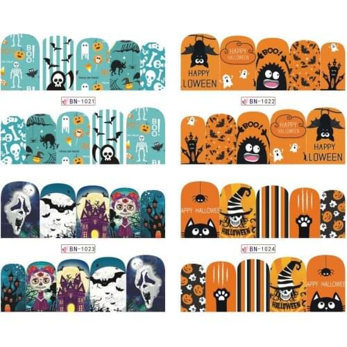 New arrival Halloween Manicure Sticker Pumpkin Bat Devil Cartoon Nail Care Polish Wrap Patch 12pcs/pack Nail Art foil sticker