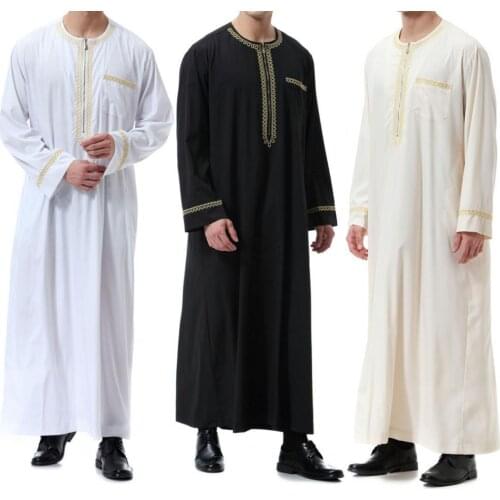 Muslims Men Abaya Ramadans Robe Applique Jubba Thobe Kaftan Long Saudi Middle East Dress Caftan Dubai Abaya IslamicS Clothing
