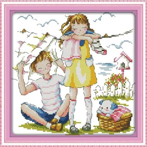 Dry clothes (2) cross stitch kit 14ct 11ct count print canvas stitches embroidery DIY handmade needlework plus