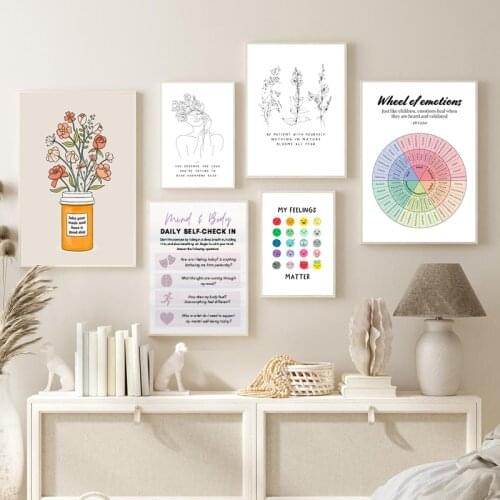 Self Care Mental Health Therapy Posters and Prints Self-love Well Being Canvas Painting Therapist Gift Counselor Office Decor