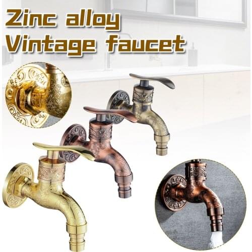 Garden Faucet Vintage Wash Machine Faucet Carved Wall Mount Zinc Alloy Antique Bibcock Decorative For Kitchen Bathroom Basin Tap