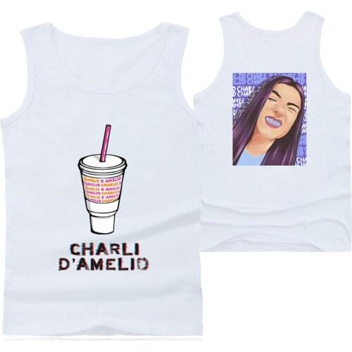 Charli Damelio Vest Women Men Sports Top Ice Coffee Splatter Print Unisex Fashion Summer Sleeveless Streetwear Fitness Vest Tops
