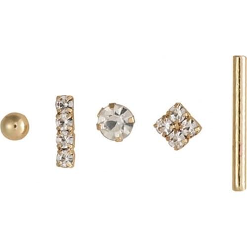 5Pcs/1 Set Unique Ear Stud Geometric-shaped Eye-catching Rhinestone Stud Earrings for Holiday