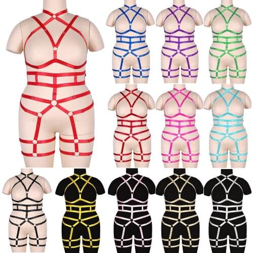 Gothic Plus Size Fat Female Bind Body Harness Hollow Out Underwear Pole Dancing Bondage Straps Women Sexy Erotic Lingerie Set