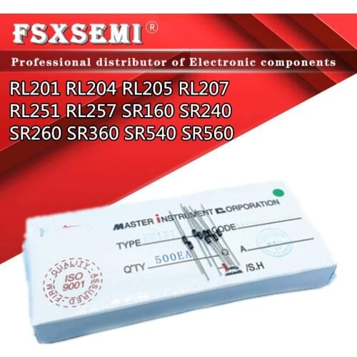 1Box/lot RL201 RL204 RL205 RL207 RL251 RL257 SR160 SR240 SR260 SR360 SR540 SR560 Rectifier schottky diode DO-27