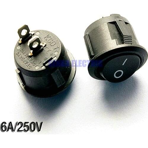 100pcs/lot 20mm Diameter ON/OFF Boat Rocker Switch 2 Pins 6A 250V Push Button Power Switch