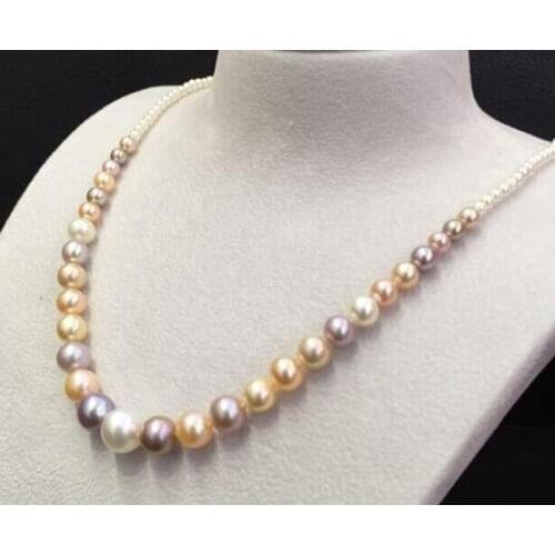 18inch 8-11MM south sea natural round multicolor pearl necklace 925 silver