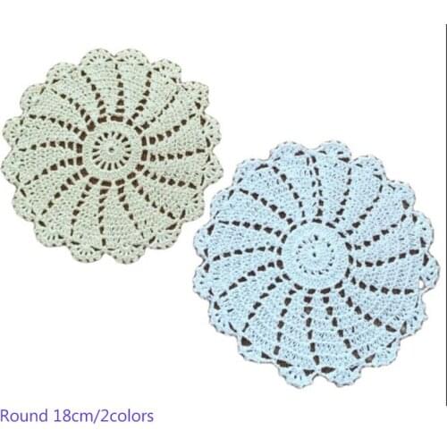 18CM New crochet table place mat pad cloth lace cotton placemat Cup coaster round doily mug holder Christmas kitchen tableware