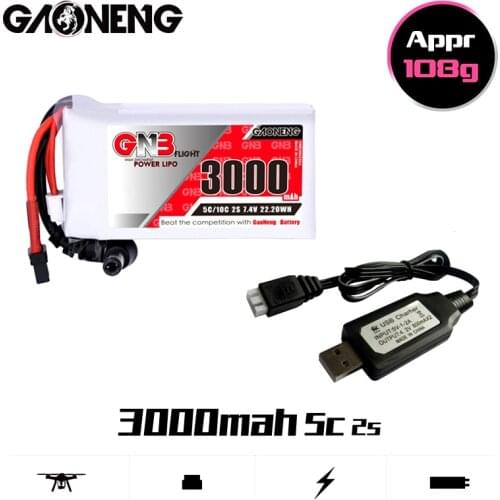 2PCS/SET GNB 2S 7.4V Lipo Battery 3000MAH 5C Power Indicator for Fatshark Glasses Dominator Skyzone Aomway FPV Goggles RC Drone