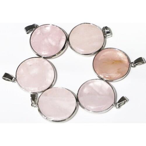 2020 Natural Stone Pendant Roses Quartz Round Pendant DIY Jewelry Making, Free Shipping Matching Chain Healing Pendant