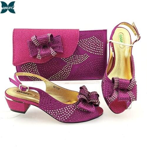 2021 Newset Italian Design Nigerian Women Shoes and Bag Set With Speical Narrow Band and Cross-tied in Magenta Color for Party