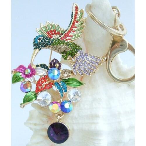 3.54" Unique Animal Bird Hummingbird Keychain Multicolor Rhinestone Crystal Pendant K06385C3