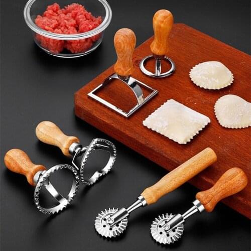 5Pcs Ravioli Maker Stamp Set Wooden Handle Ravioli Pasta Lasagna Pierogi Dumpling Maker Mold Cookie Cutter Kitchen Accessories