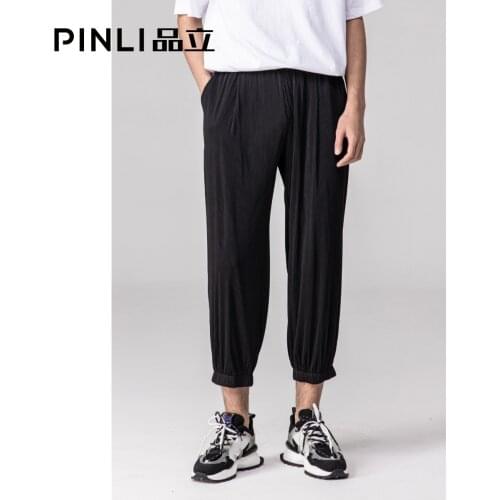 Free Shipping Pinli 2021 Unique Summer New mens Fashion Black Small Feet Casual Cropped Pants All-match For Men B211317116