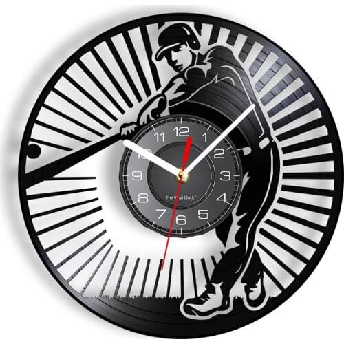 Baseball Wall Clock Made Of Real Vinyl Record Modern Design Artwork Sports Game Re-purposed Record Clock Gifts For Player & Fans