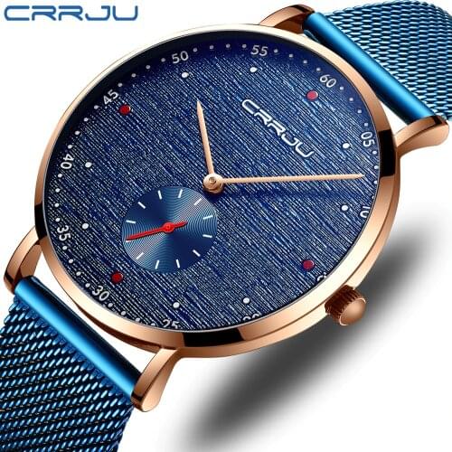 CRRJU Watch Men Fashion Business Watches Mens Casual Waterproof Quartz Wristwatch Blue Steel Clock Relogio Masculino