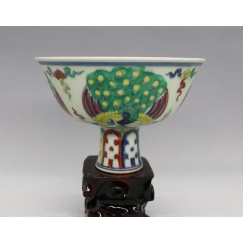 Antique MingDynasty porcelain bowl,colored peacock Tall bowl,Hand-painted crafts,Decoration,collection & adornment,Free shipping