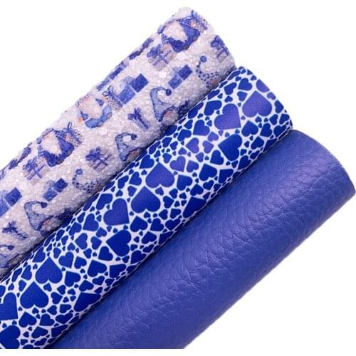 Santa Claus Printed Chunky Glitter Leather Fabric Hearts Printed Synthetic Leather Litchi Leather For BOWS DIY 21X29CM G570