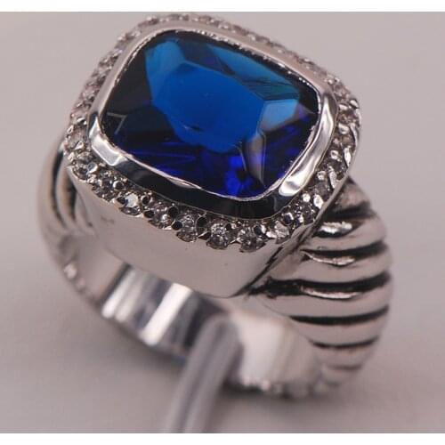 Blue Crystal Zircon White Crystal Zircon 925 Sterling Silver Ring Size 6 7 8 9 10 F642 Fashion