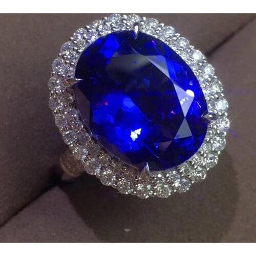 H525 Tanzanite Ring Fine Jewelry Pure 18 K Gold Natural Tanzanite Gemstones 10ct Diamonds Female Anniversary Gift Fine Rings