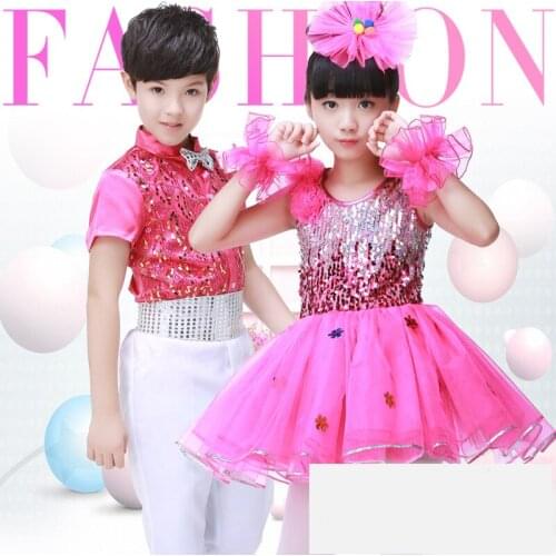 Boys and girls Latin dance costumes childrens sequins modern dance chorus performance costumes