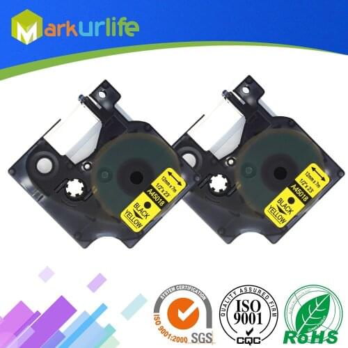 2 PCS/Lot Compatible for DYMO Self-Adhesive Tape 45018 (S0720580) Excellent Work for DYMO printer (12mm*7m) Black on Yellow