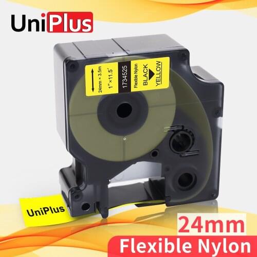 UniPlus 24mm Label Tapes 1734525 Compatible Dymo Rhino Flexible Nylon Printer Ribbon Black on Yellow Cable Wires Label 5200 6500