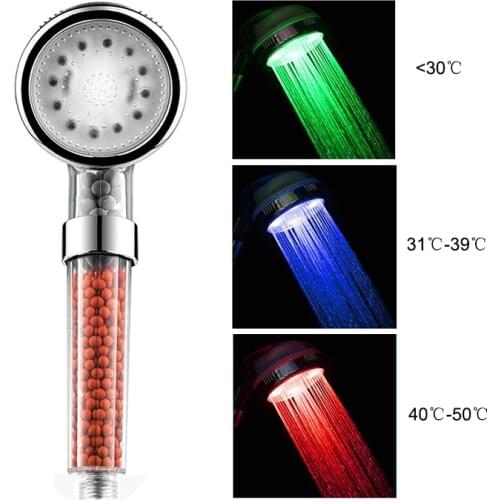 Hot 3 Color Changing LED Shower Head Temperature Control High Pressure Water Saving Hand Bathroom Anion Spa Shower Head