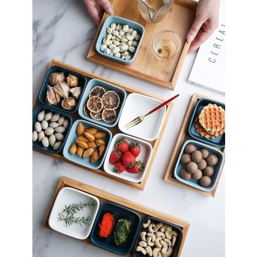 Frosted matte texture Nordic style ceramic grid plate bottom non-slip snack plate nut plate dried fruit plate sauce plate bamboo
