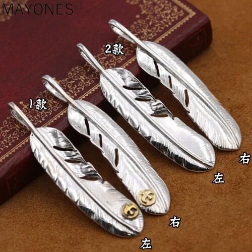 MAYONES Hot Sale Pendant 100% Real 925 Sterling Silver Feather Necklace Pendant for Men Women fine jewelry Free Shipping