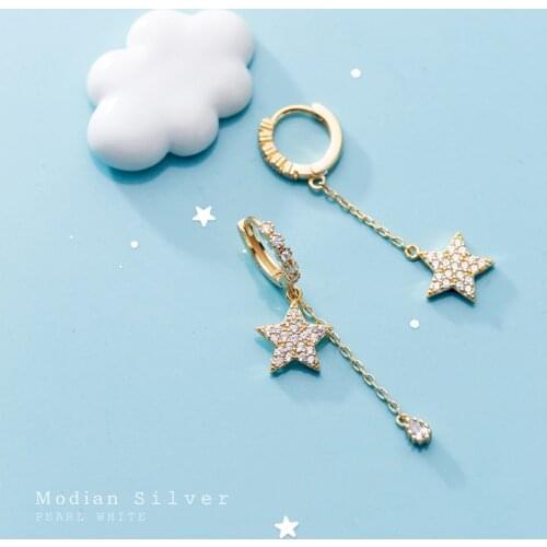 Modian New Twinkle Star Asymmetry Luxury Hoop Earring for Women Sterling Silver 925 Charm Earring Fashion Wedding Fine Jewelry