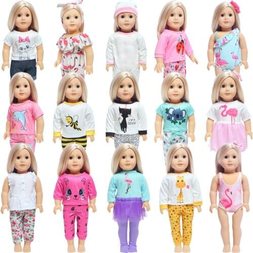 Fashion 1 Set Doll Outfit Cute Animals Dress Tops Trousers Pants Skirt Shirt Set Clothes for American 18 Inch Girl & 43cm Doll