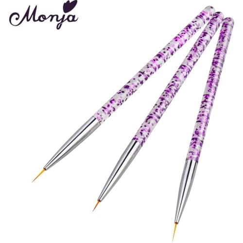 Monja 3Pcs/Set Nail Art French Lines Liner Painting Brush Acrylic Handle Flower Pattern Design Stripes Drawing Pen Manicure Tool