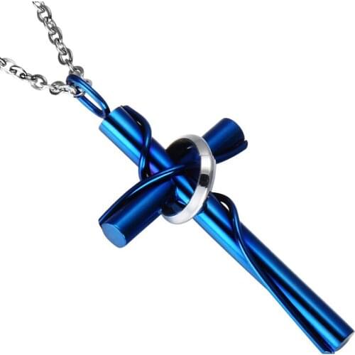Stainless Steel Cross with Circle Necklaces For Men 3 Color Twine Crucifix Pendant Jewelry Accessories