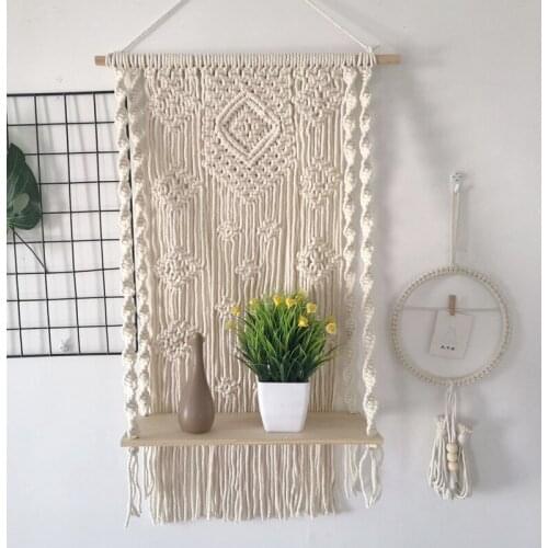 Nordic Style Hand-Woven Tapestry Rack Living Room Home Hotel Homestay DecorationTapestry Wall Hanging with Plant Book Storage