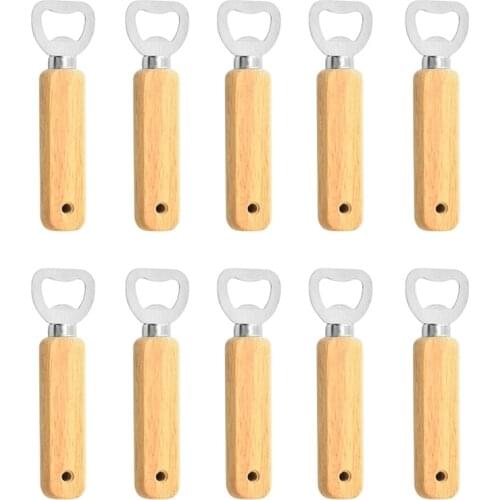 Wine Opener with Holes,10 Pcs Bartender Bottle Opener,Rubber Wood Handheld Cap Bottle Opener for Home/Kitchen/Bar